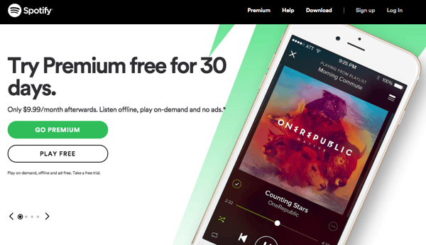 Spotify call to action buttons